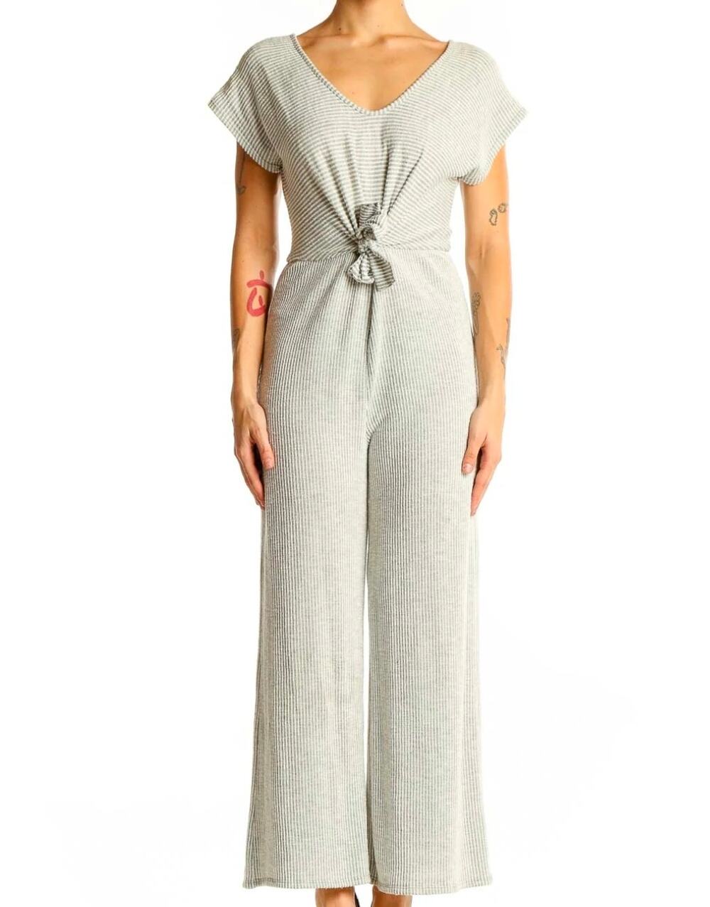 Anthropologie Style Ribbed Tie Wide-Leg Jumpsuit Resortwear Coastal Grandma M